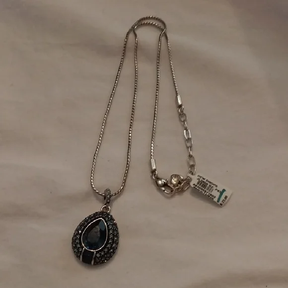 Brighton Elegant Silver Necklace with Swarski Crystals  Blue Pendant - Picture 4 of 7